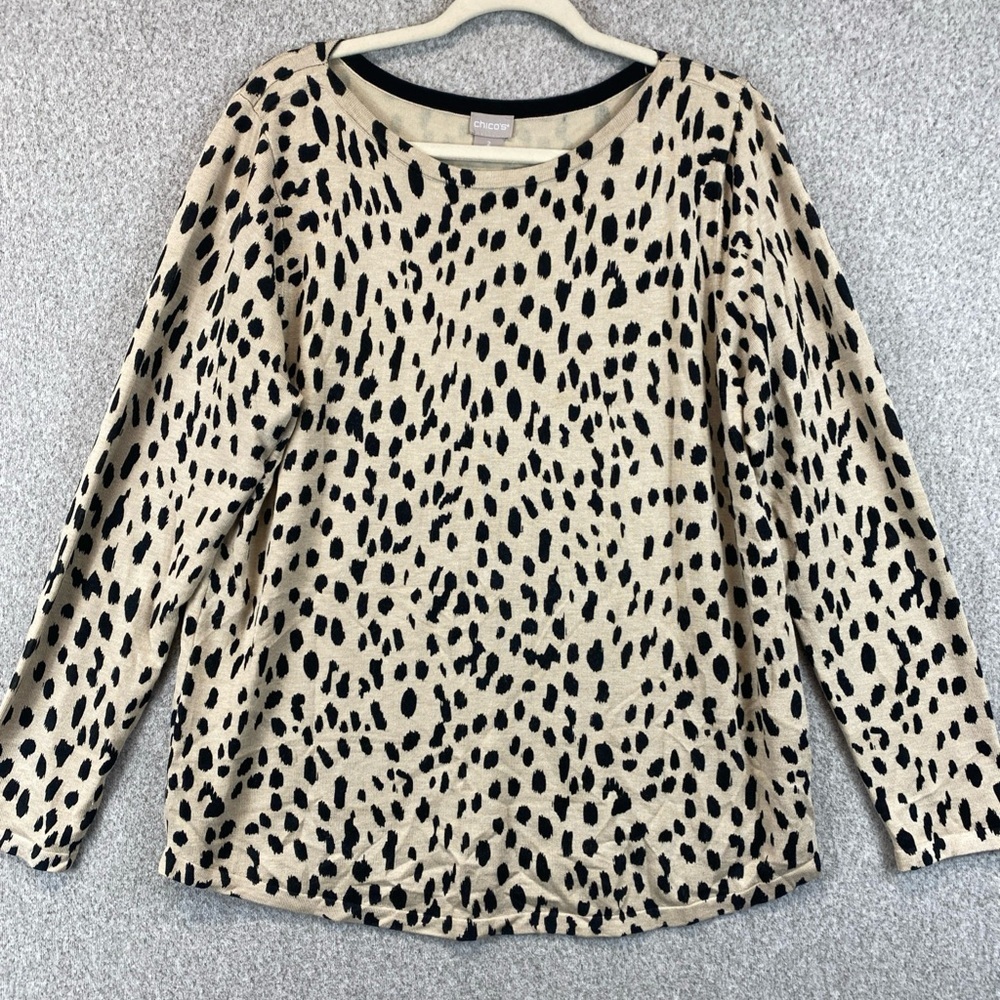 Chico's Leopard Print Long Sleeve Pullover Sweater womens Size 2 Large soft
